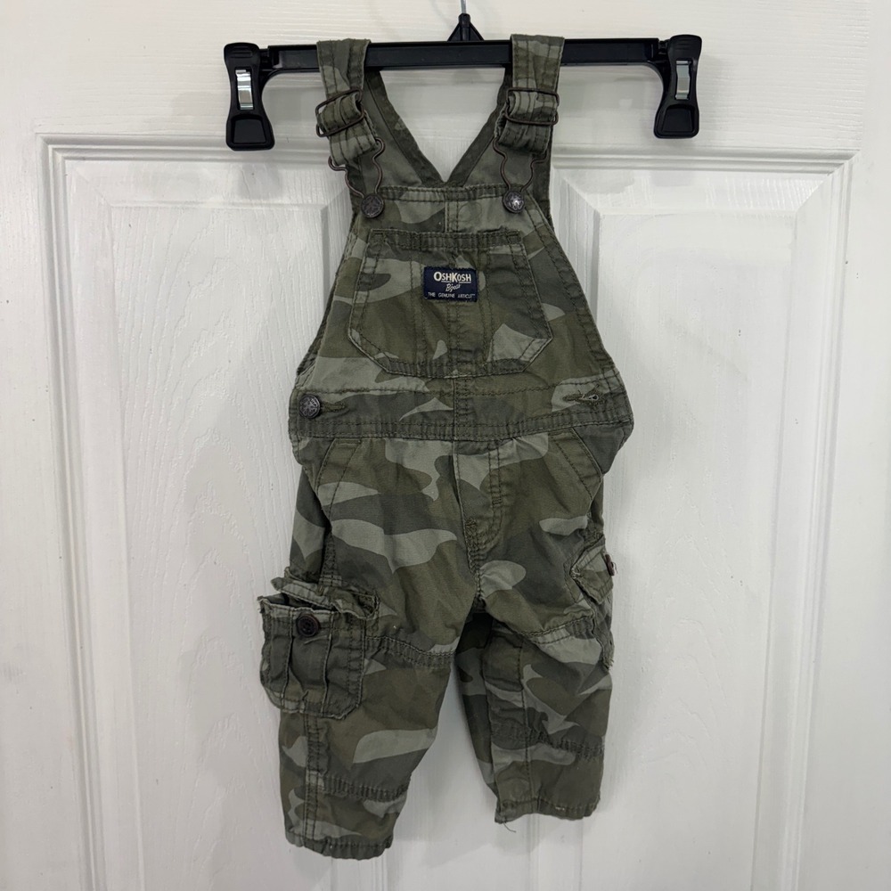 OshKosh Bgosh Baby Boy Camo Cargo Overalls Green 6M Vestbak